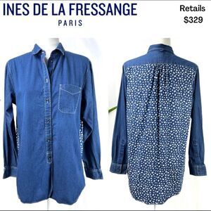 INES DE LA FRESSANGE Large Cotton Denim Long Sleeve Floral Back